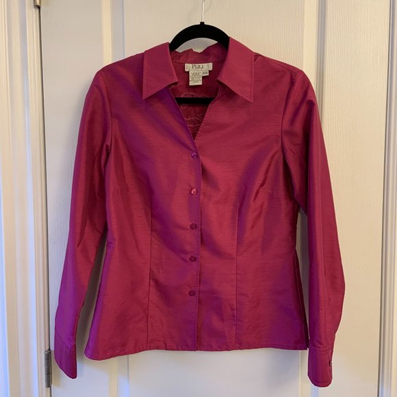 Puli Button Up Shirt Blouse V-neck with collar Fuchsia Purple Size 6 - Picture 1 of 8
